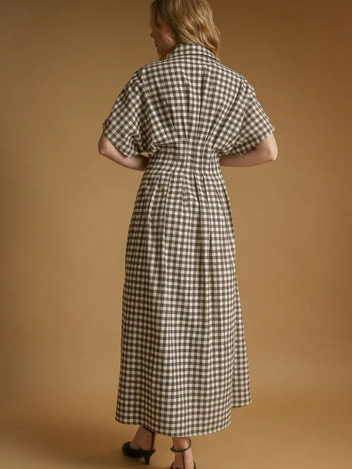 Miss Raelin’s Gingham Dress- Brown/Cream