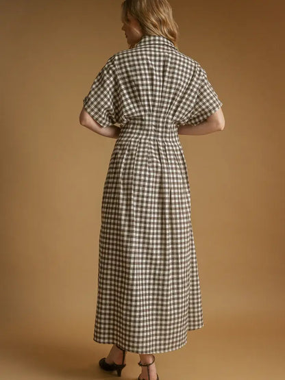 Miss Raelin’s Gingham Dress- Brown/Cream