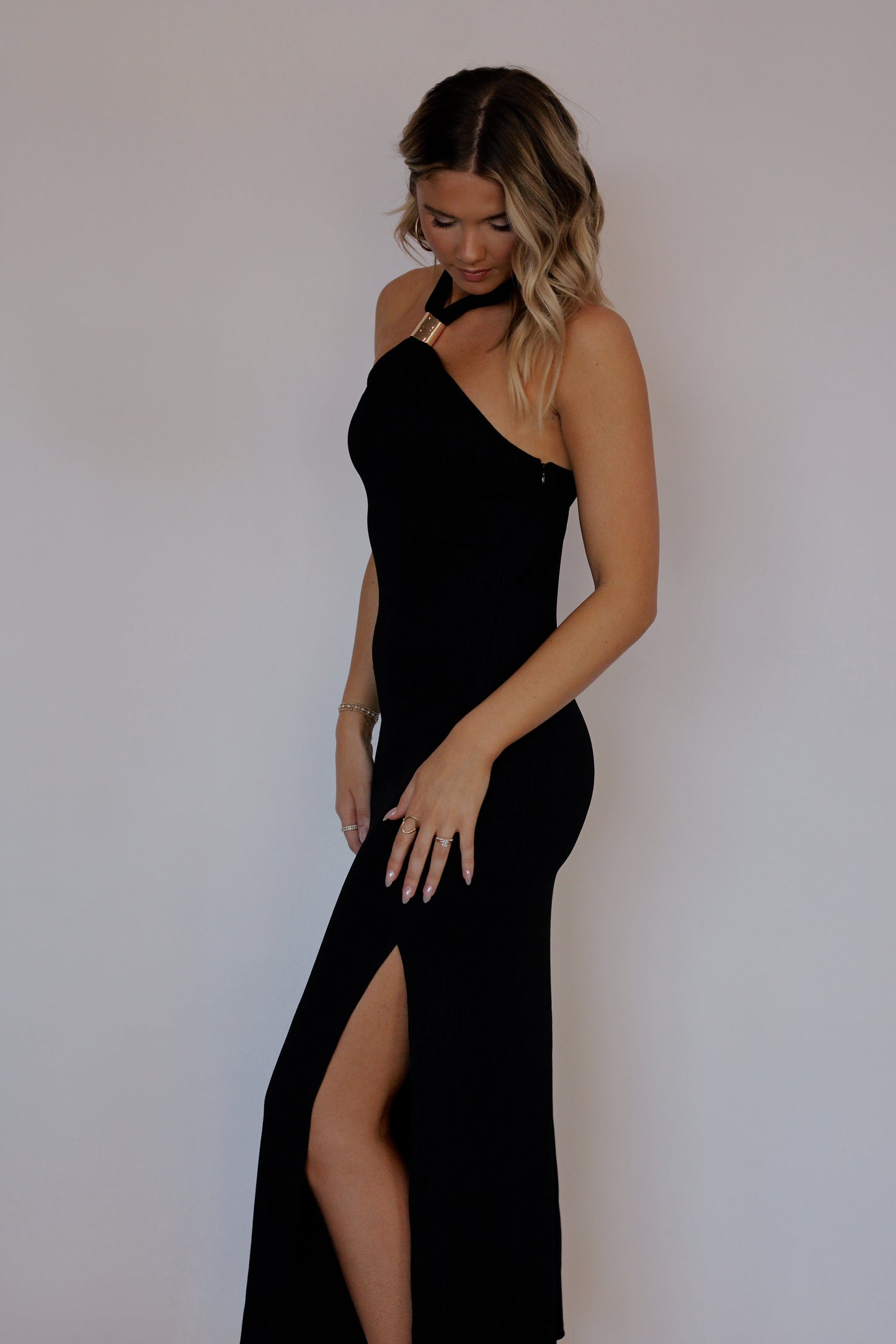 Twilight Gold Appliqué Dress- Black