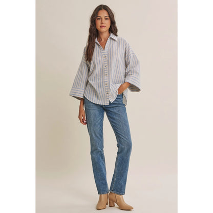 Mrs. Holts Stripe Button Down Shirt- Cloud Blue