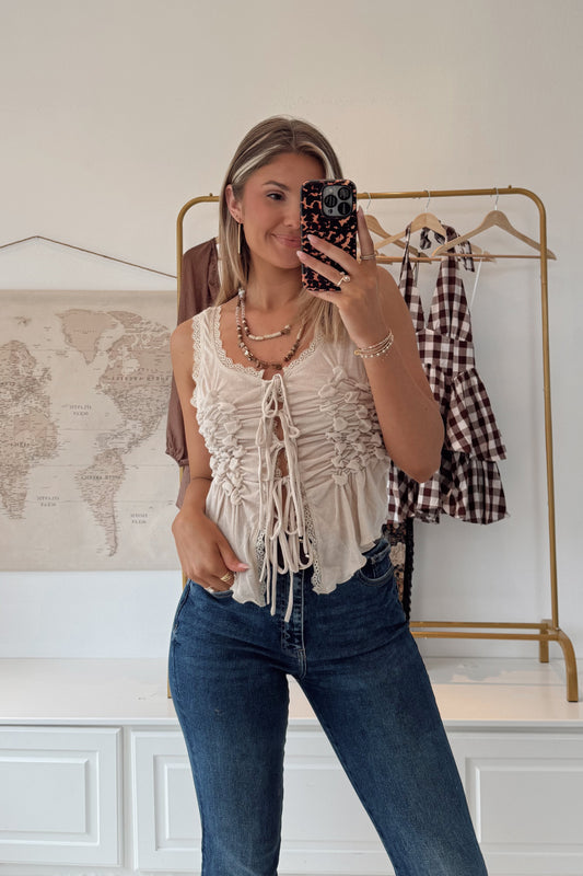 Desert Drift Front Tie Tank- Beige