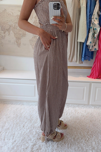 Driftwood Gingham Jumpsuit- Brown