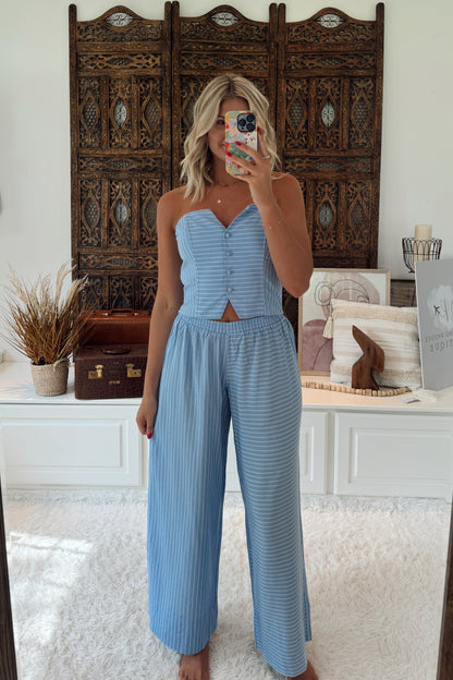 Ocean Breeze Stripe Pant Set- Light Blue