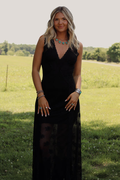 Langley Lace Midi Dress- Black