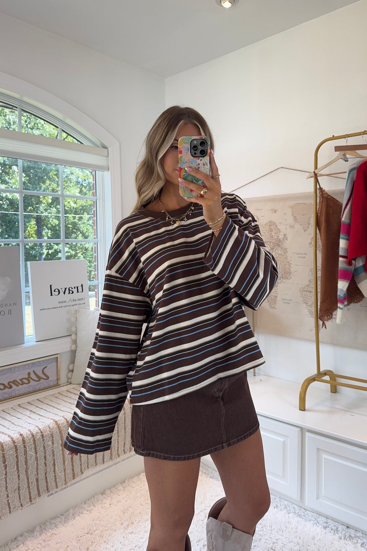 Maine Coast Striped Top- Brown/Blue