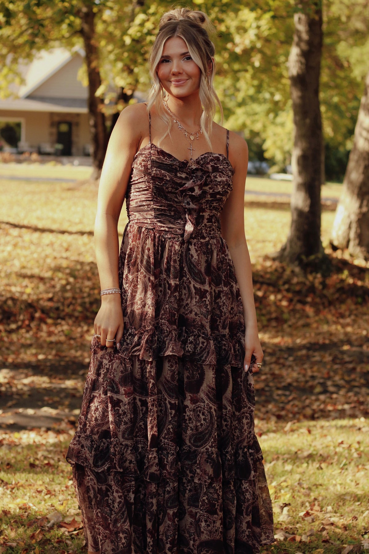 The Catalina Maxi Dress- Brown Multi