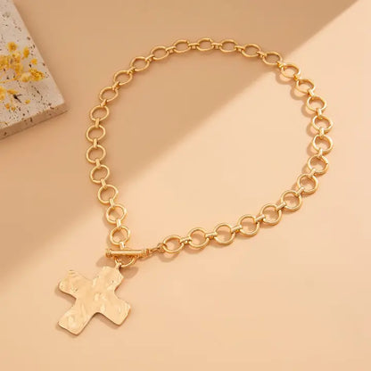 Hammered Cross Necklace- Gold