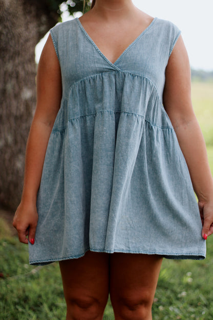 Darling Denim Tiered Dress- Blue