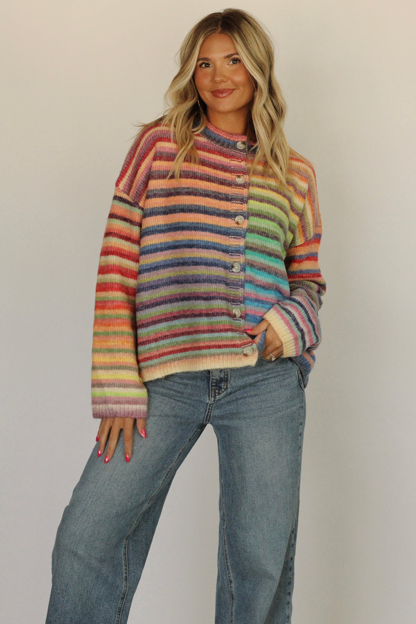 Miss Rebekah Rainbow Cardigan- Sky Purple