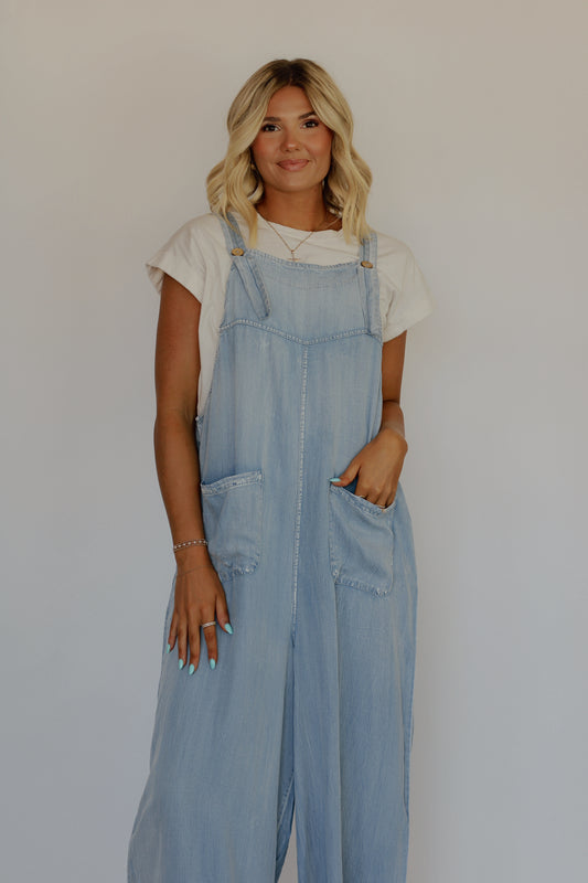 Bluebell Button Chambray Jumpsuit- Light Blue