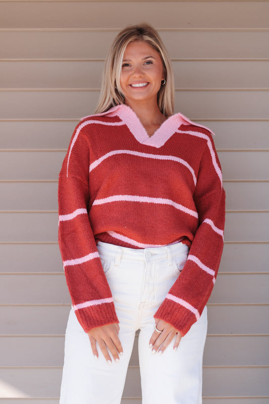 Blair Striped Sweater- Red/Pink