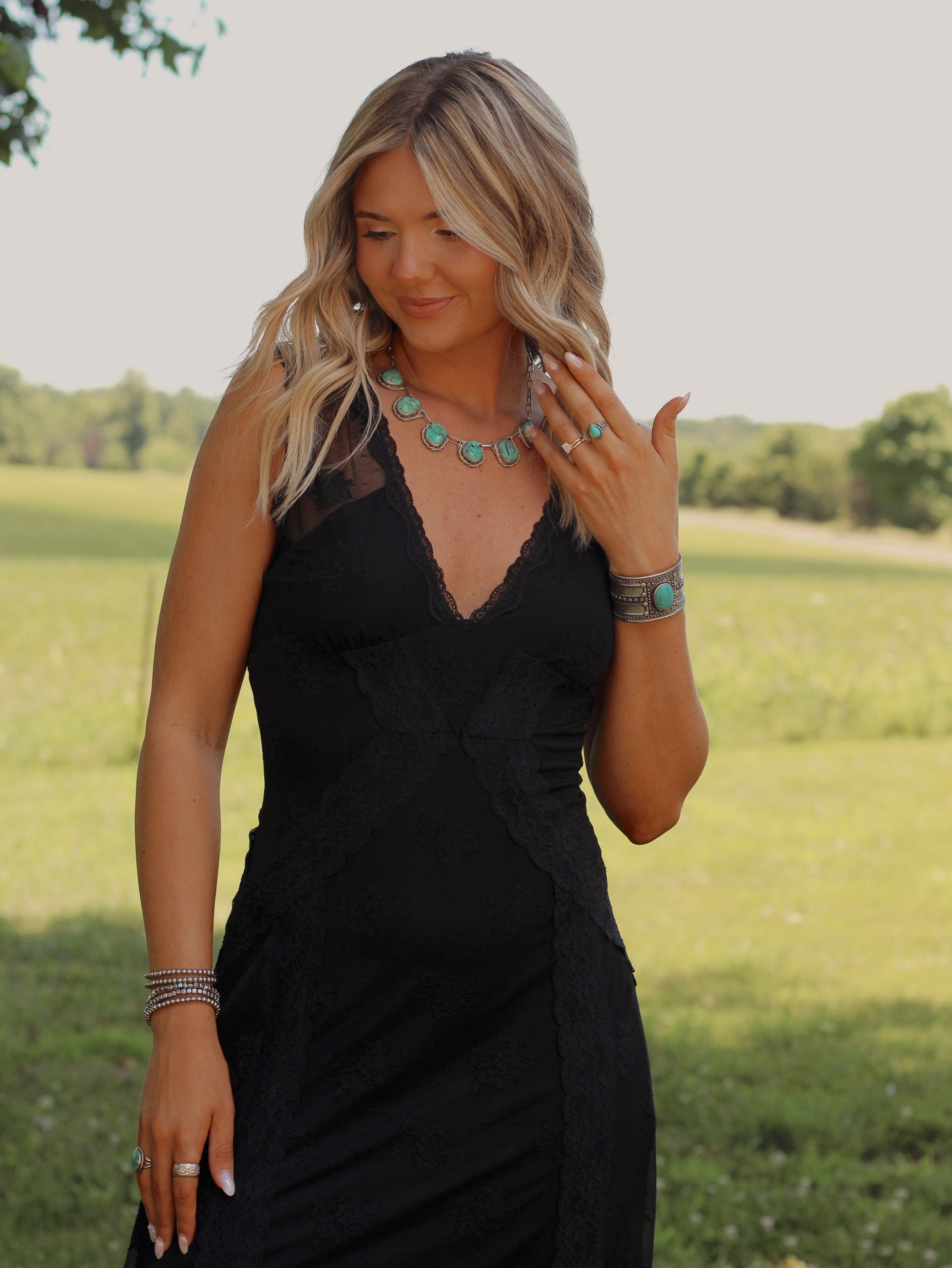 Langley Lace Midi Dress- Black