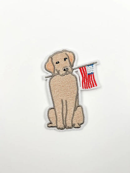 Yellow Labrador American Flag Iron-On Patch
