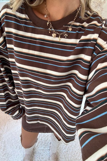 Maine Coast Striped Top- Brown/Blue