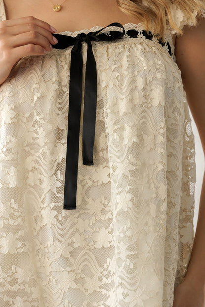 Ribbon and Lace Mini Dress- Cream/Black