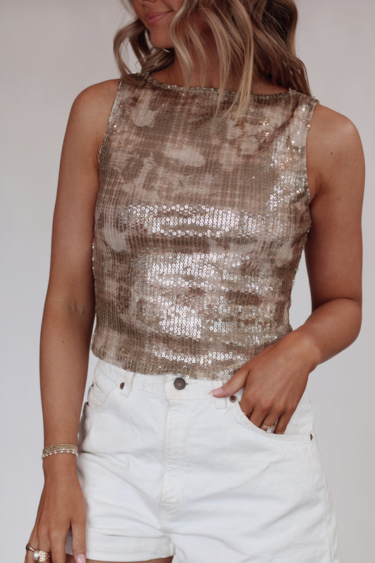Shimmery Shell Tank- Brown Multi