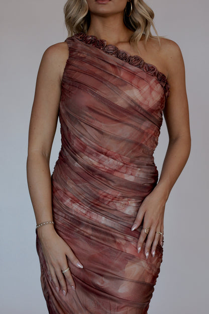 Copper Bloom Midi Dress- Cinnamon