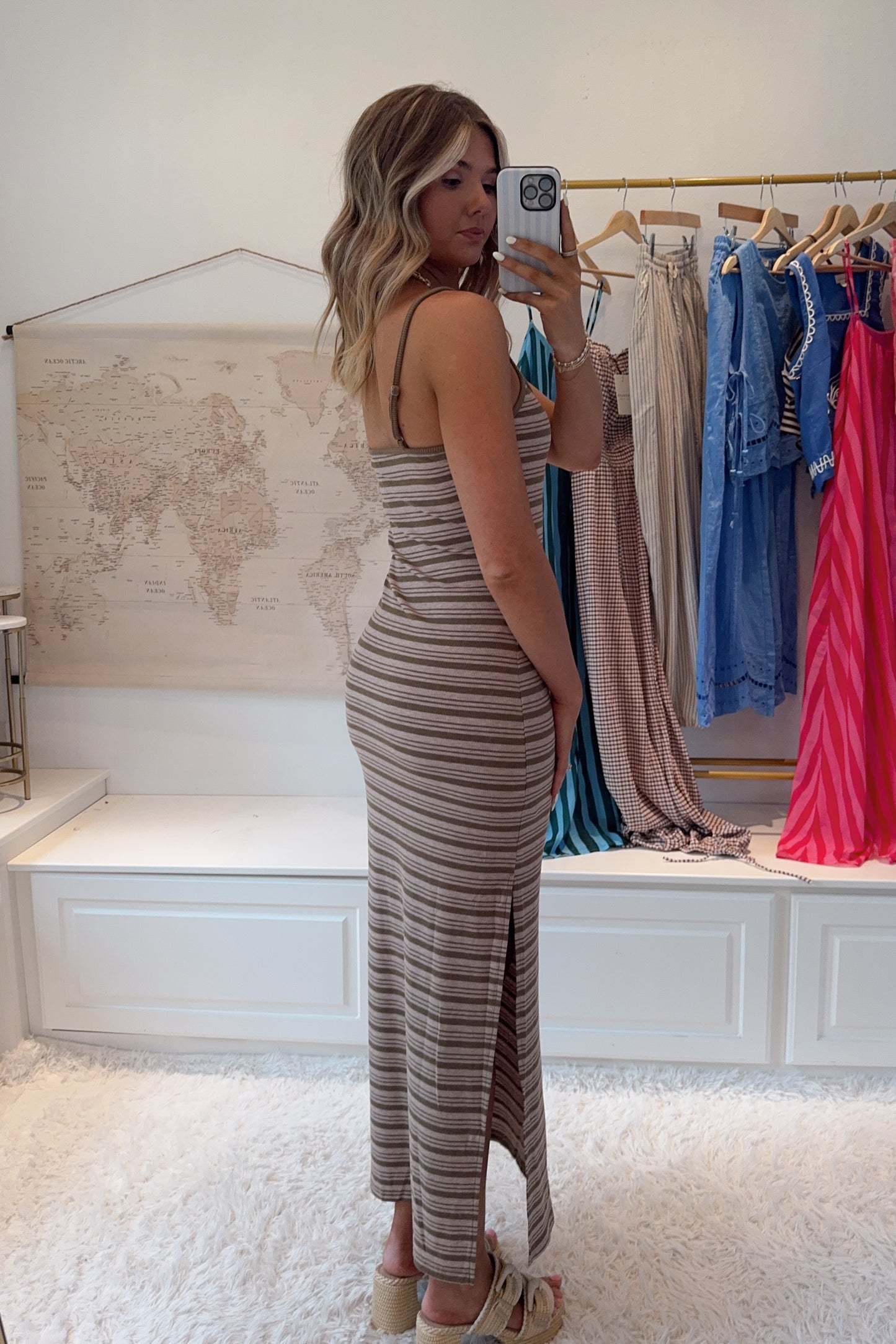 Sage Sands Stripe Dress- Taupe/Olive