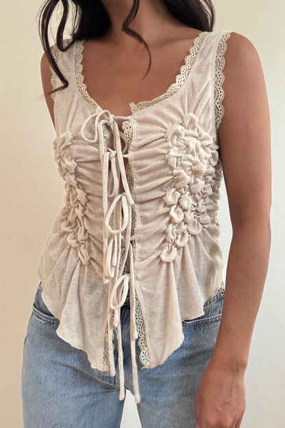 Desert Drift Front Tie Tank- Beige