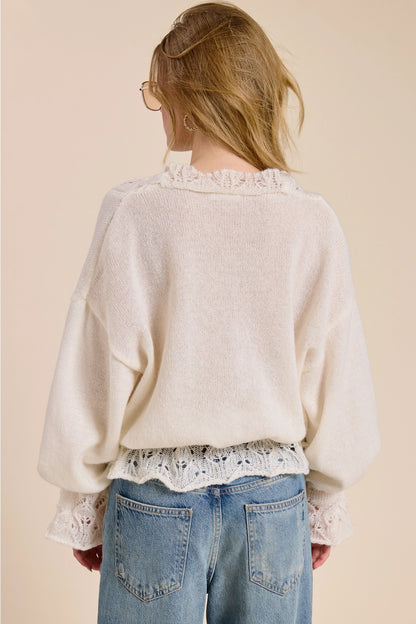 Tuscany Lace Knit Top- Ivory