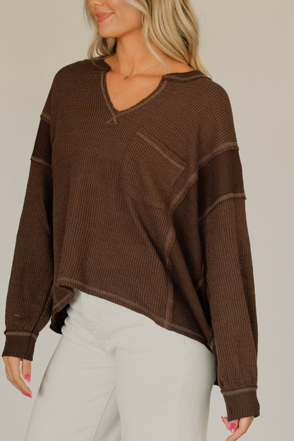 Miss Lipps Long Sleeve Knit Top- Brown