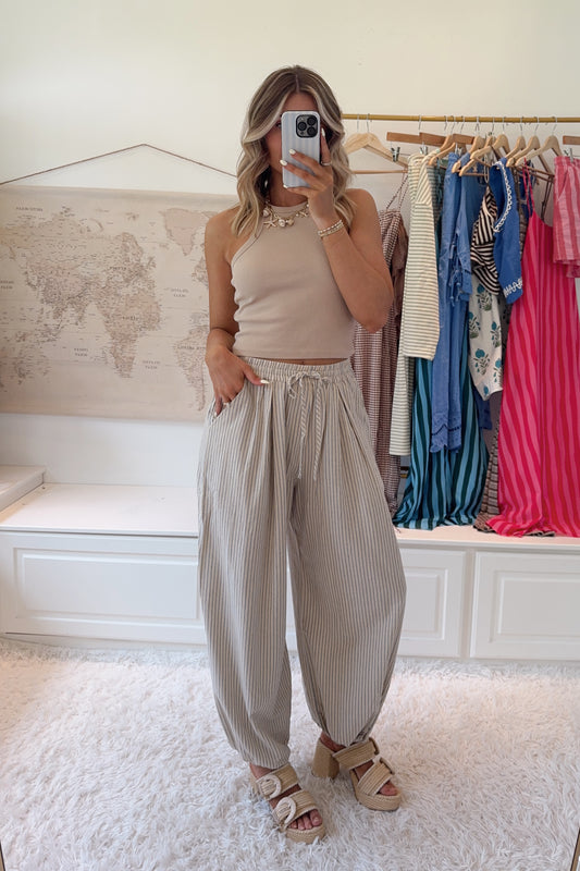 Seaside Breeze Balloon Pants- Ecru/Light Blue
