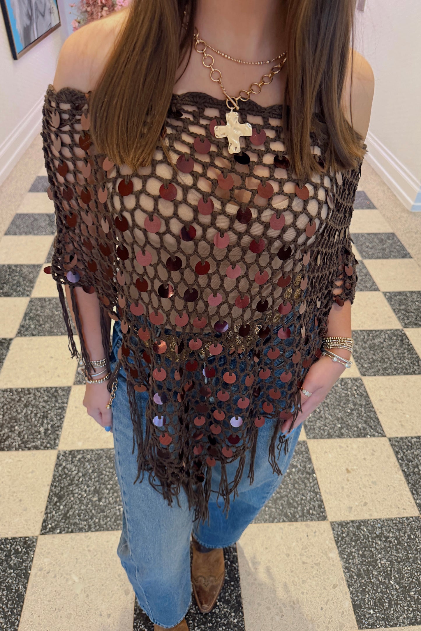 Copper Glow Poncho- Brown