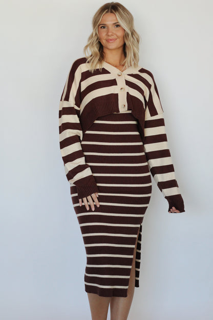 Salem Striped Knit Set- Brown