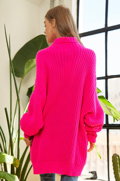 Totally In Love Turtle Neck Sweater- Fuchsia