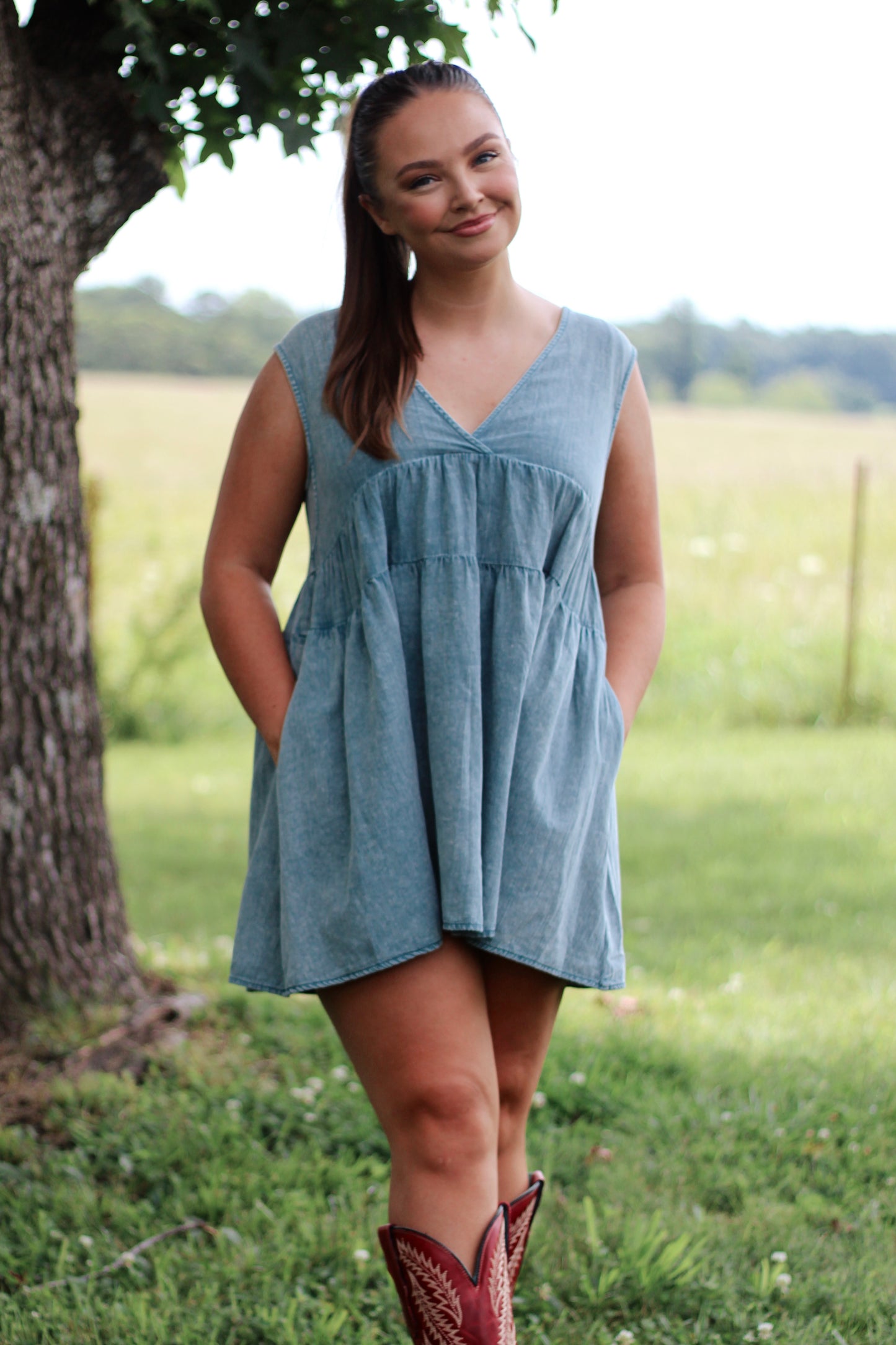 Darling Denim Tiered Dress- Blue