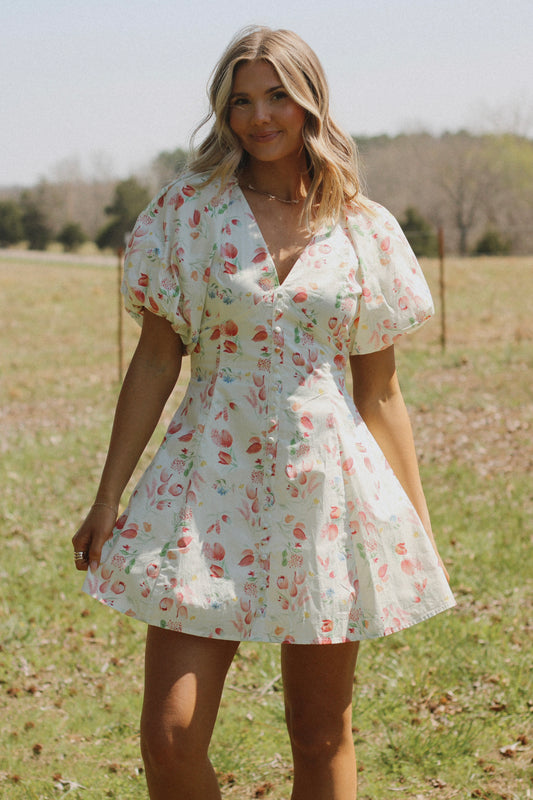 Blush Garden Mini Dress- Cream