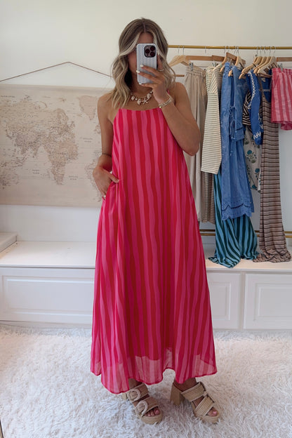 Paradise Stripe Maxi Dress- Red/Pink