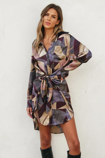 Twilight Tie Shirt Dress- Umber Mosiac