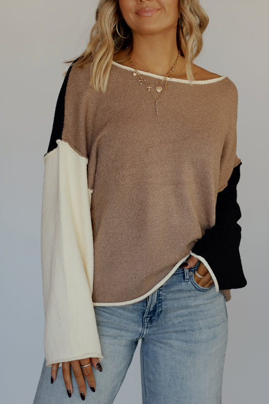Caroline Colorblock Sweater- Taupe/Black