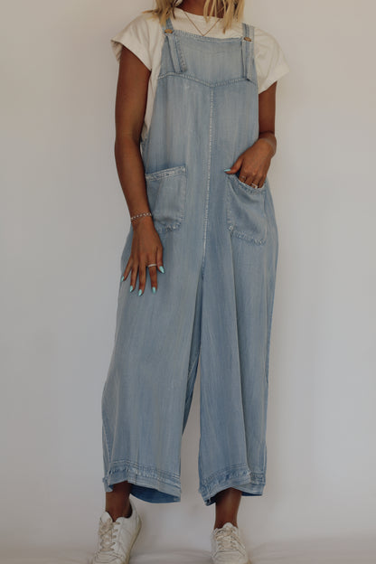 Bluebell Button Chambray Jumpsuit- Light Blue
