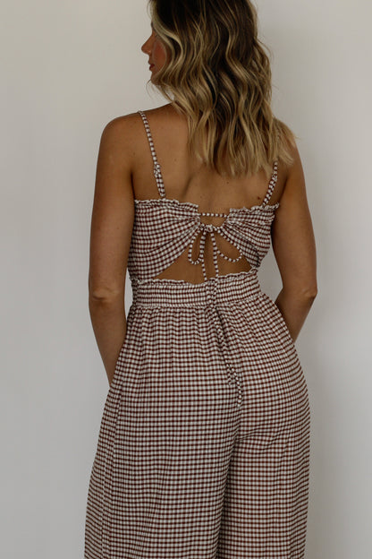 Driftwood Gingham Jumpsuit- Brown
