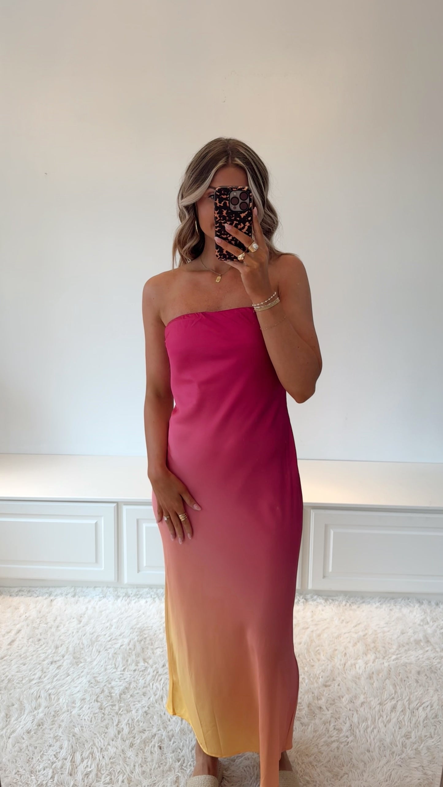Sunsest Serenade Strapless Dress- Pink Ombre
