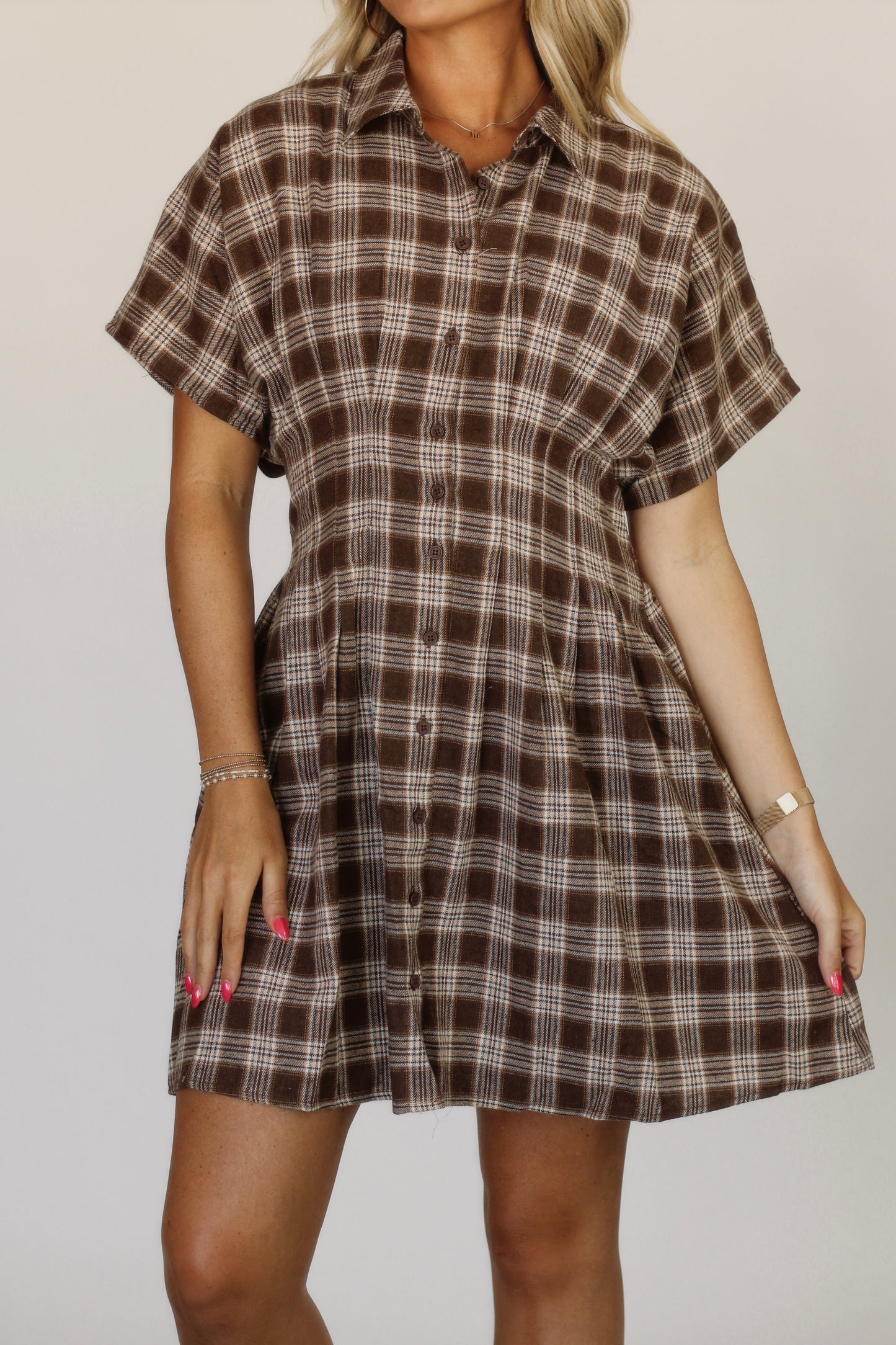 Ms. Johnson Pleated Dress- Mocha