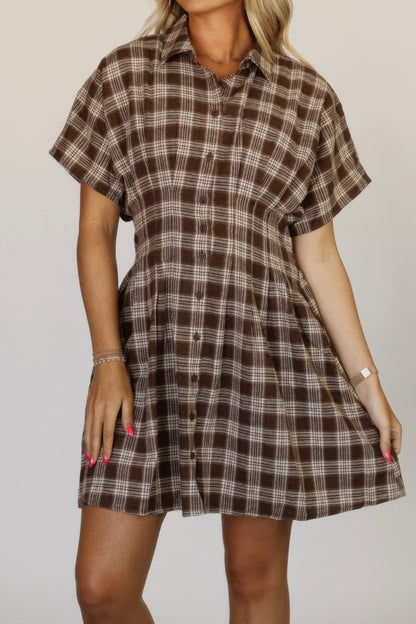Ms. Johnson Pleated Dress- Mocha