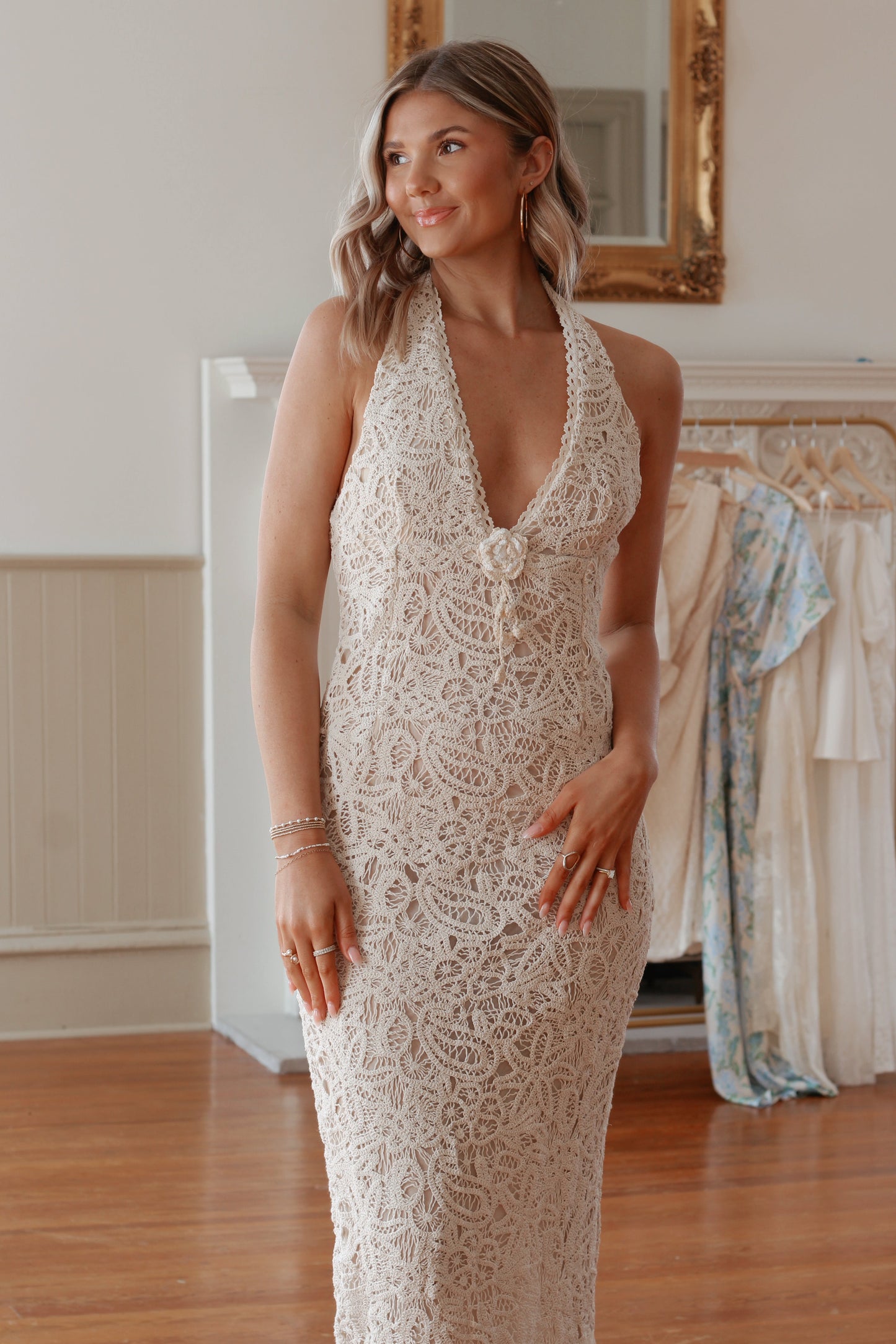 Isla Crochet Fringe Halter Maxi Dress