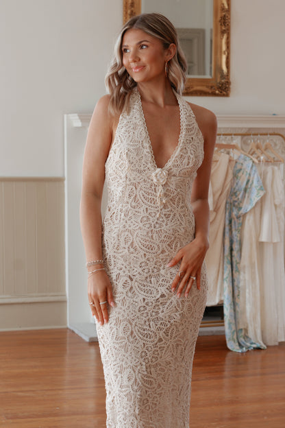 Isla Crochet Fringe Halter Maxi Dress