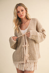 Cambree Bow Tie Cardigan- Taupe