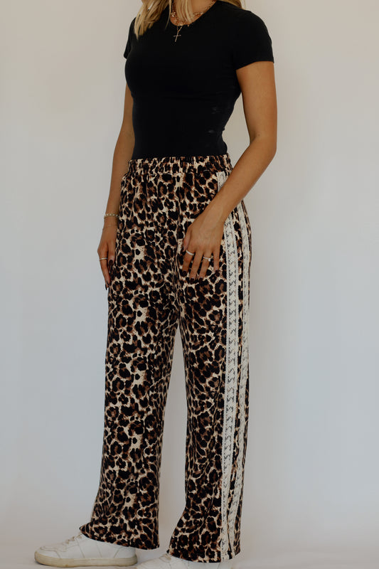 Lizzy Leopard Track Pants- Mocha
