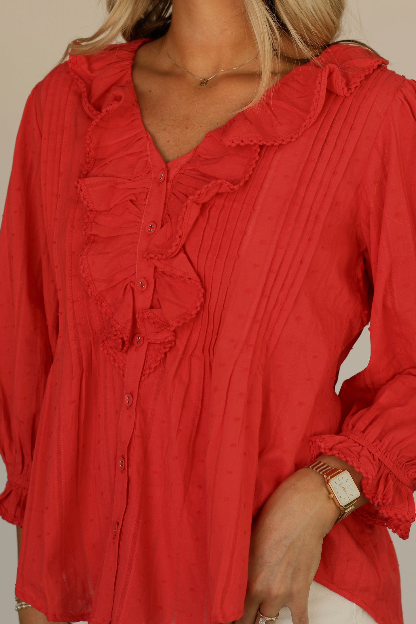 Mrs Below Ruffled Blouse- Red
