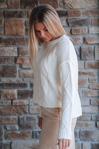 Cozy Cable Knit Sweater- White