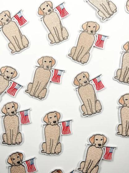 Yellow Labrador American Flag Iron-On Patch