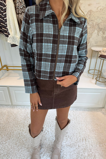 Park City Plaid Jacket- Blue/Brown
