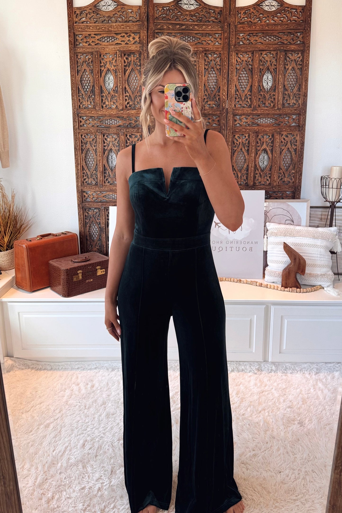 Last Christmas Velvet Jumpsuit- Hunter Green | TALL