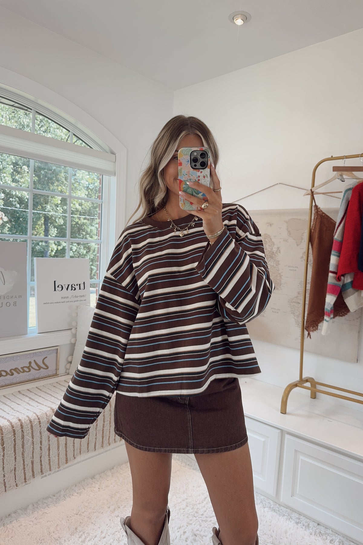 Maine Coast Striped Top- Brown/Blue