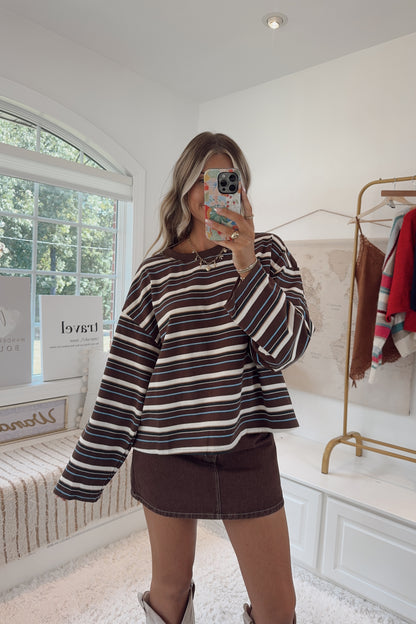 Maine Coast Striped Top- Brown/Blue